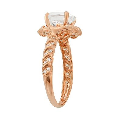 Lab-Created White Sapphire 14k Rose Gold Over Silver Halo Ring