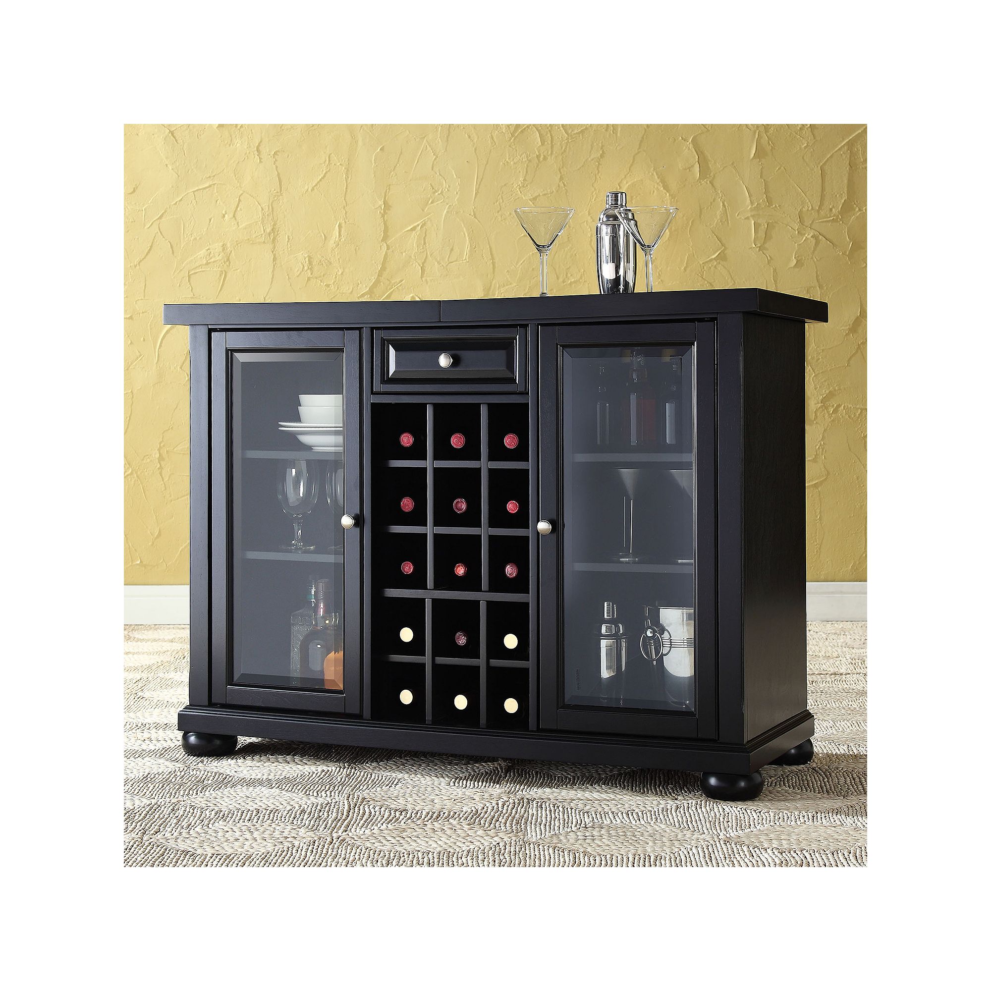 Crosley Alexandria Sliding Top Bar Cabinet, Black