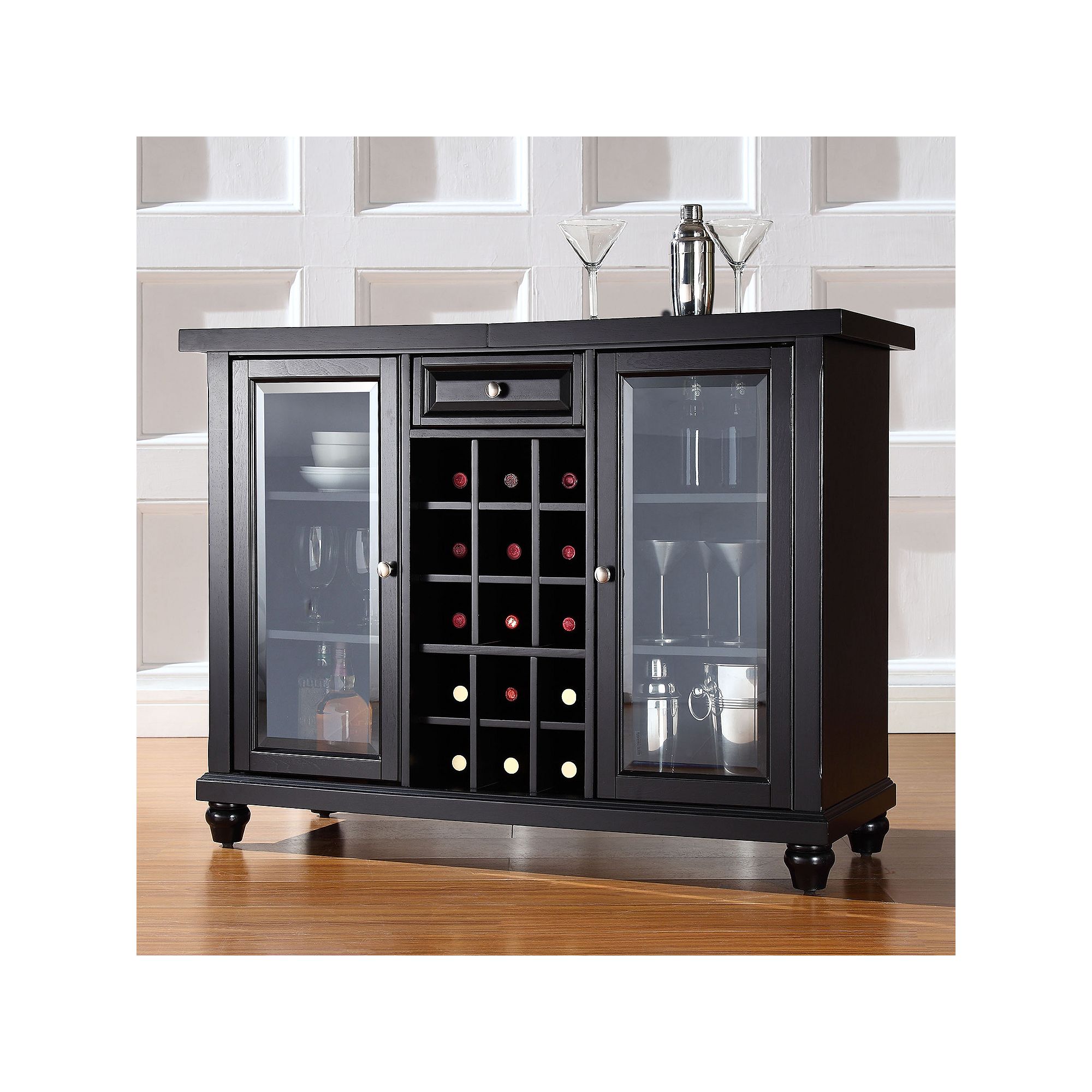 Crosley Cambridge Sliding Top Bar Cabinet, Black
