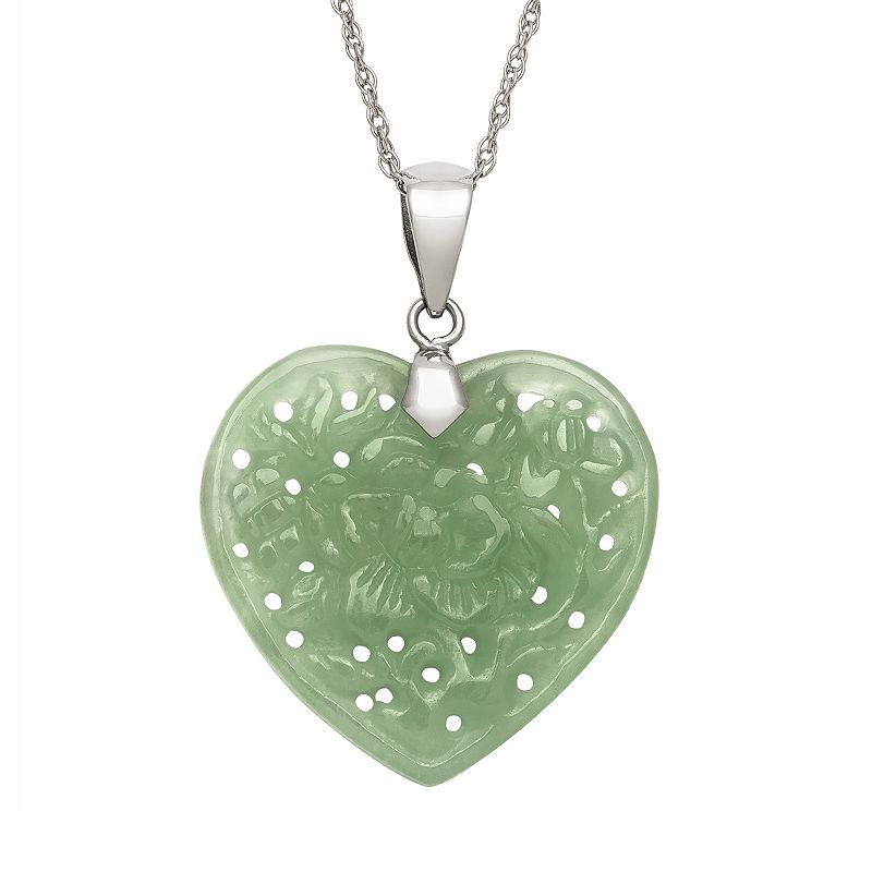 Jade Sterling Silver Heart Pendant Necklace, Womens, Size: 18, Green
