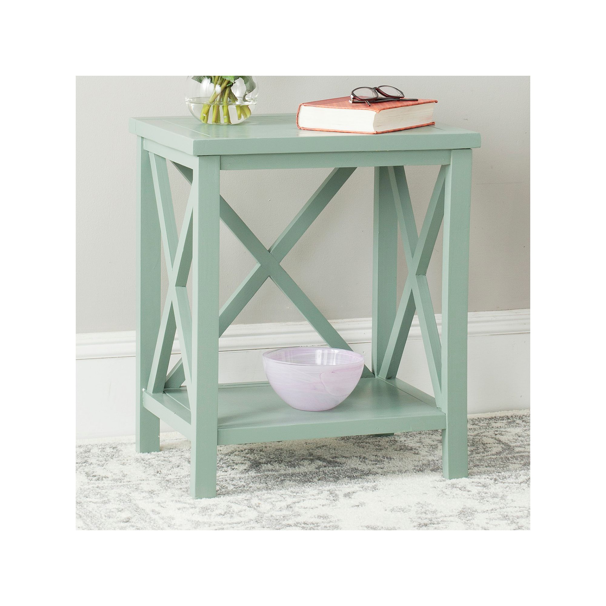 Safavieh Candence Cross Back End Table, Dusty Green