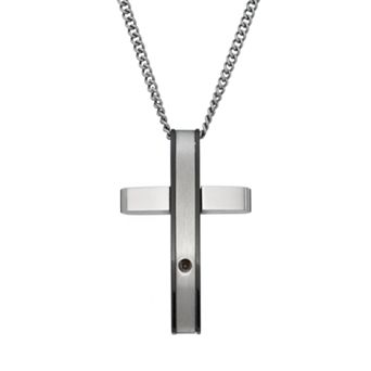 Gold LLC Diamond Accent Two Tone Stainless Steel Cross Pendant Necklace - Men