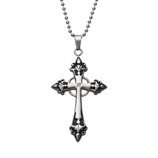 Diamond Accent Stainless Steel Cross Pendant Necklace - Men