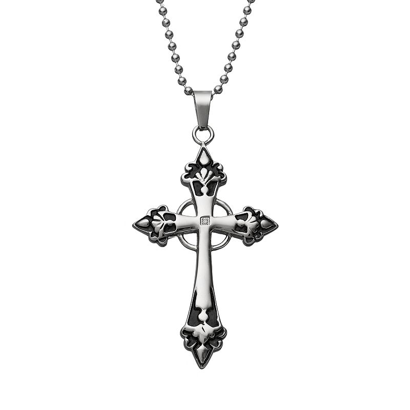 Diamond Accent Stainless Steel Cross Pendant Necklace - Men, Mens, Size: 