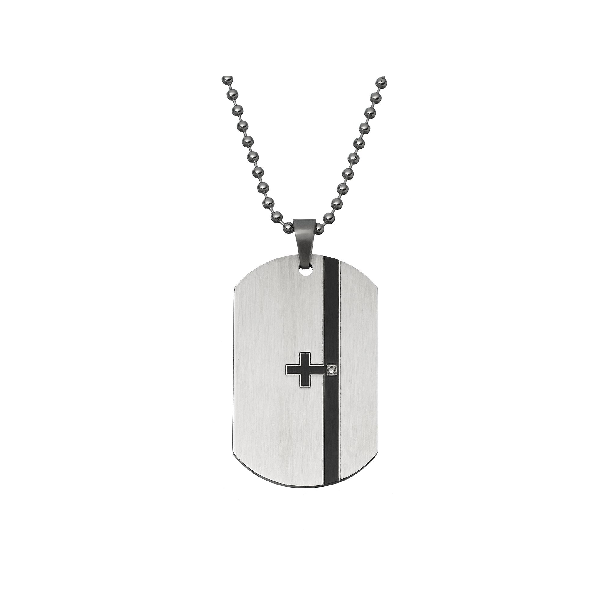 Diamond Accent Two Tone Stainless Steel Cross Dog Tag - Men, Mens, Size: 
