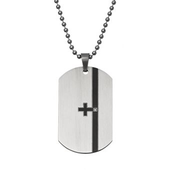 Gold LLC Diamond Accent Two Tone Stainless Steel Cross Dog Tag - Men