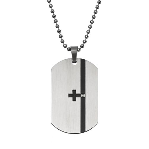 Diamond Accent Two Tone Stainless Steel Cross Dog Tag - Men
