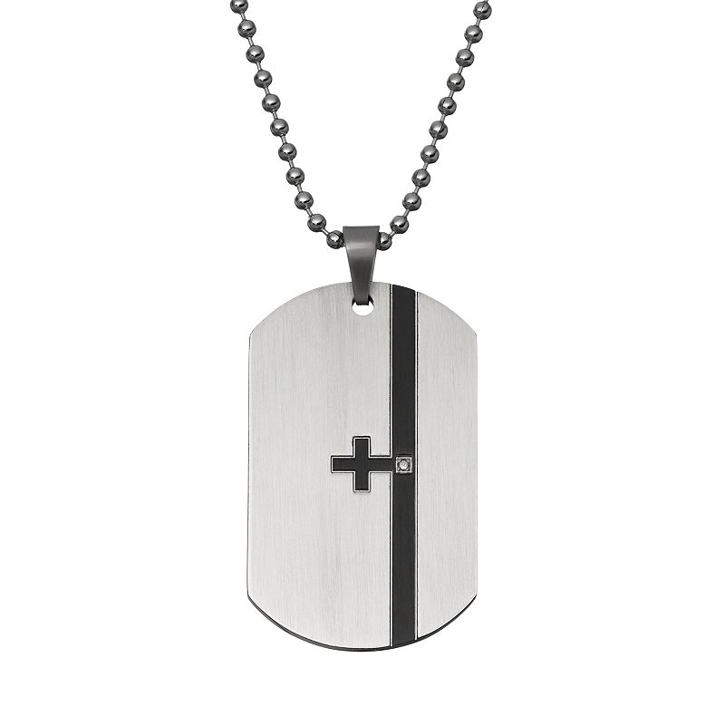 Diamond Accent Two Tone Stainless Steel Cross Dog Tag - Men, Mens, Size: 