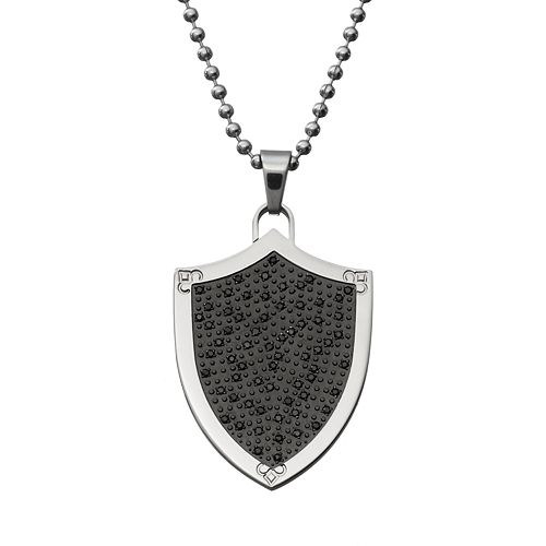 1/2 Carat T.W. Black Diamond Stainless Steel Shield Pendant Necklace Men