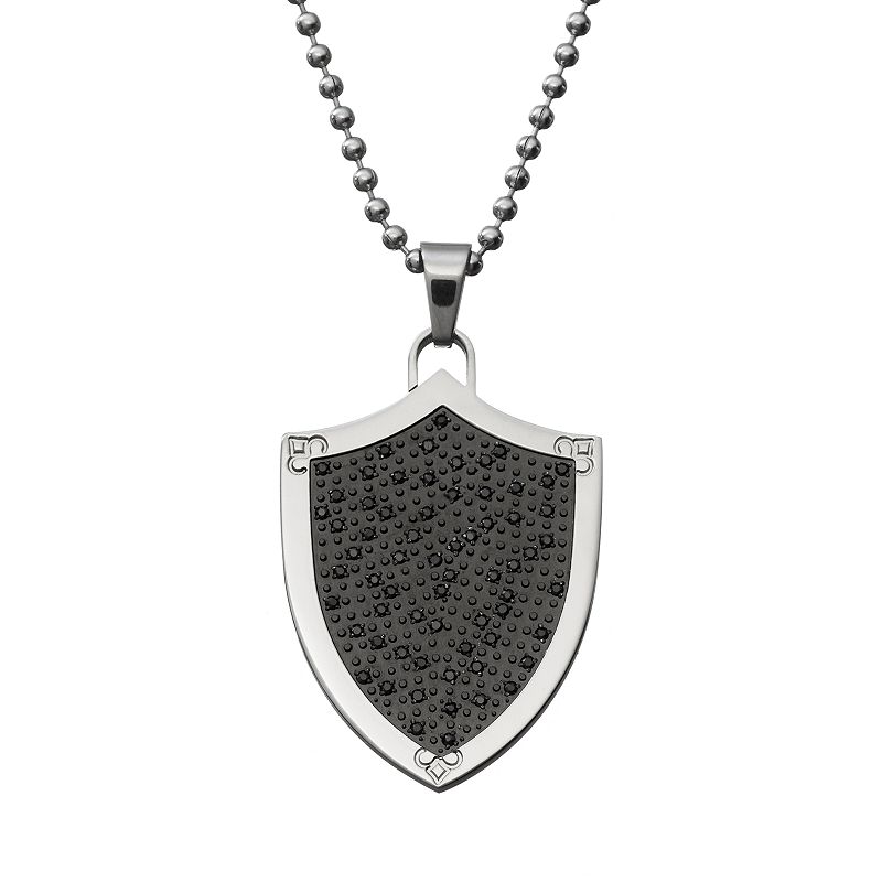 1/2 Carat T.W. Black Diamond Stainless Steel Shield Pendant Necklace - Men