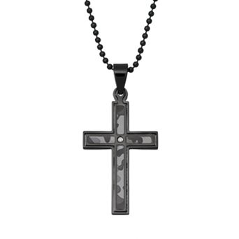 Gold LLC Diamond Accent Black Stainless Steel Camouflage Cross Pendant Necklace - Men