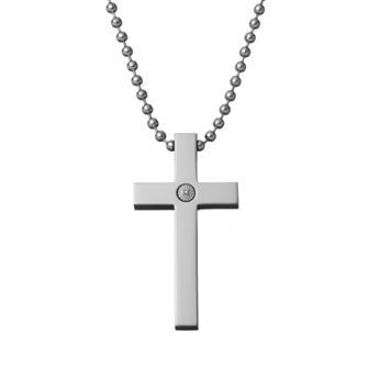 Diamond Accent Titanium Cross Pendant Necklace - Men