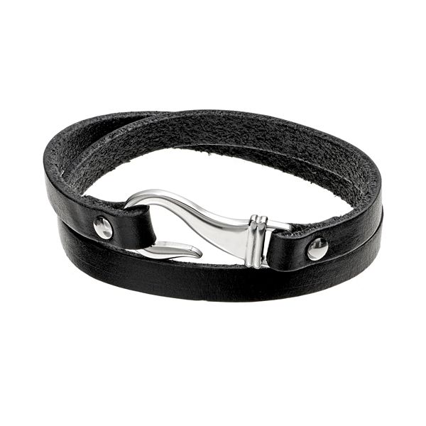 Stainless Steel and Leather Wrap Bracelet - Men