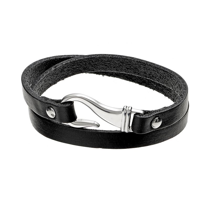98807816 Stainless Steel and Leather Wrap Bracelet - Men, M sku 98807816
