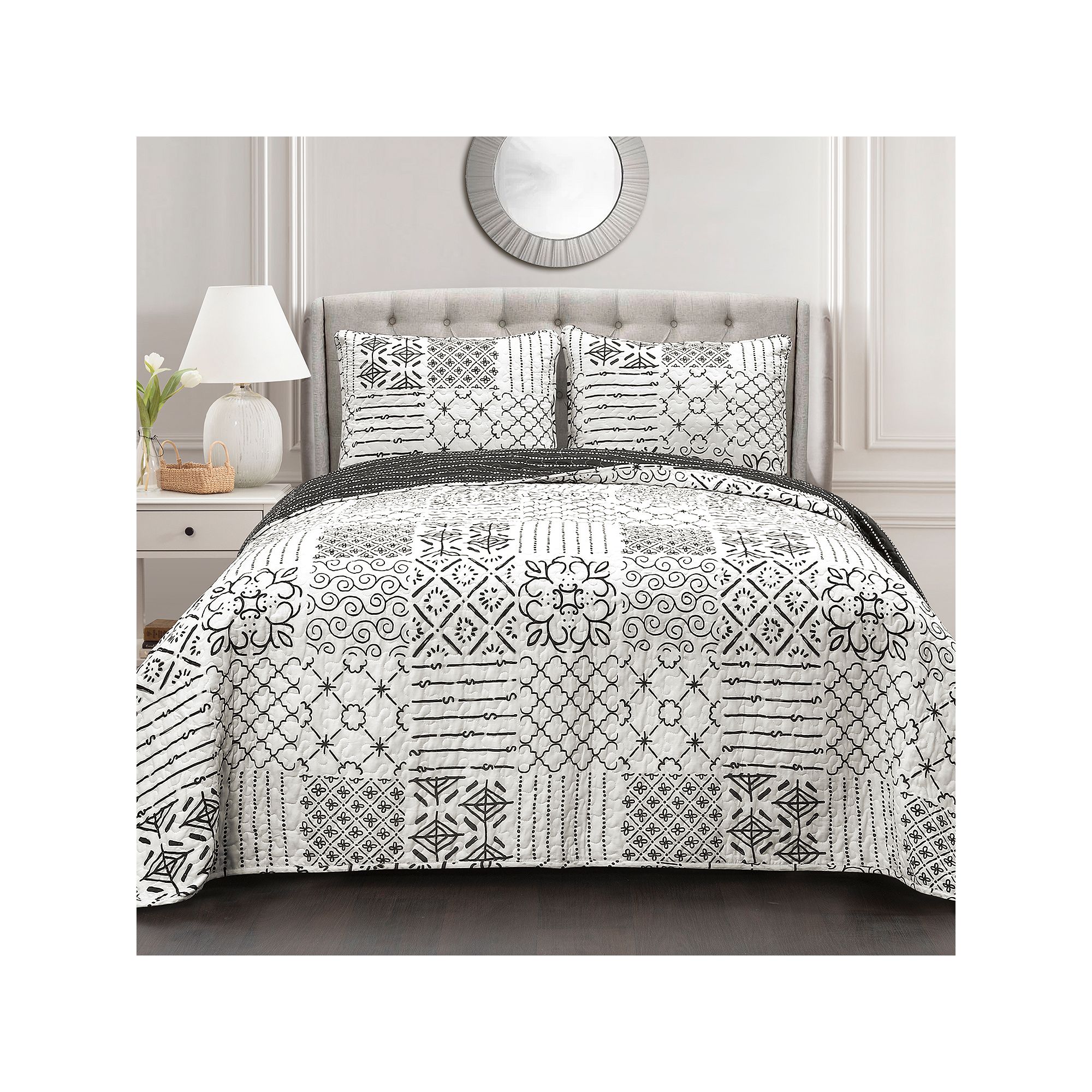 Lush Decor Monique Quilt Set, Grey