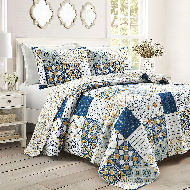 Lush Decor Monique Quilt Set, Blue, Full/Queen