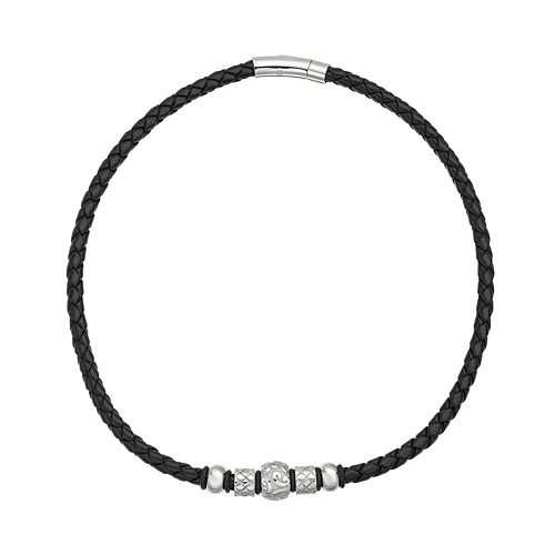 Stainless Steel & Leather Bead Necklace - Men