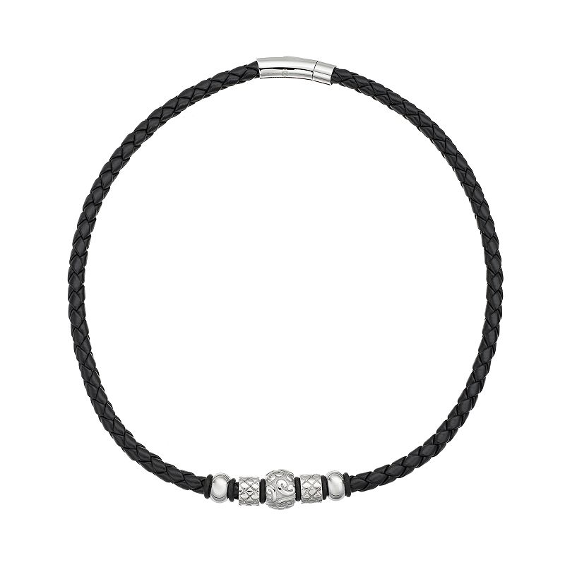 98807922 Stainless Steel and Leather Bead Necklace - Men, M sku 98807922