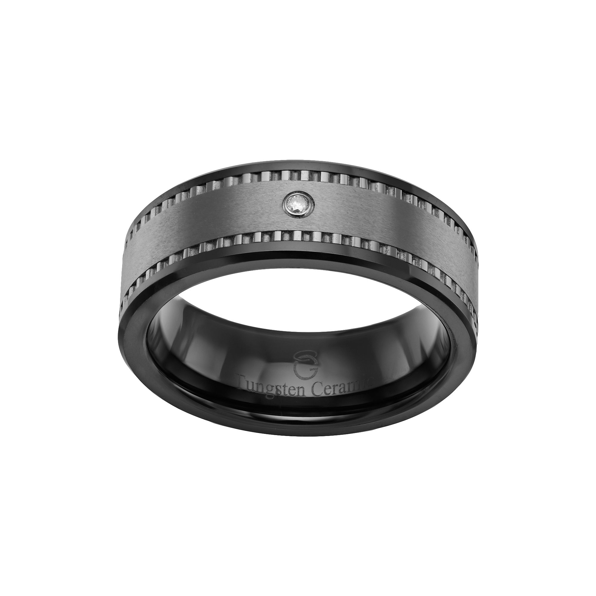 Diamond Accent Black Ceramic and Tungsten Band - Men, Mens, Size: 7