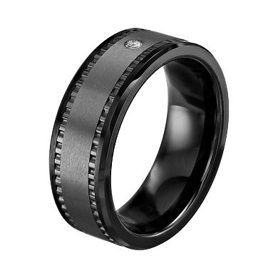 Diamond Accent Black Ceramic and Tungsten Band - Men