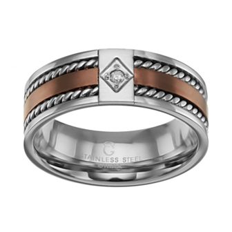 Gold LLC Diamond Accent Two Tone Stainless Steel Twist Band - Men