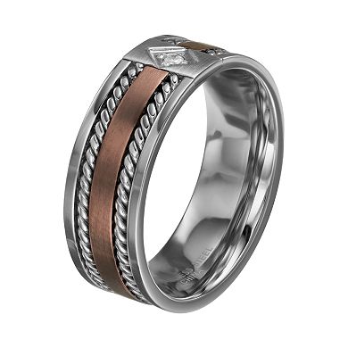 Diamond Accent Two Tone Stainless Steel Twist Band - Men