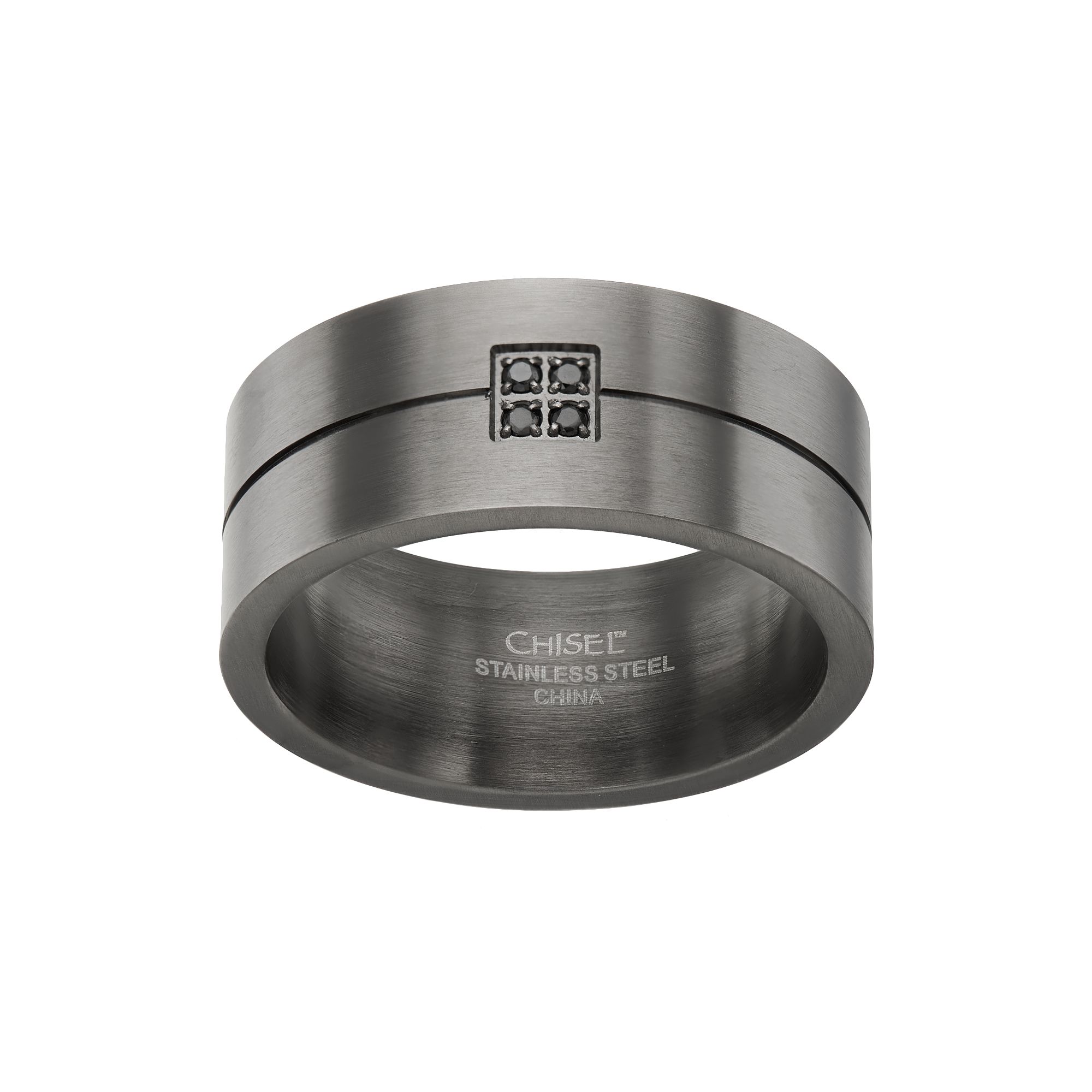 Black Diamond Accent Stainless Steel Stripe Band - Men, Mens, Size: 8.50