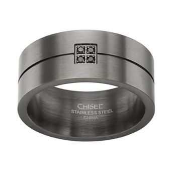 Gold LLC Black Diamond Accent Stainless Steel Stripe Band - Men