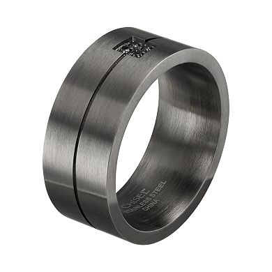 Black Diamond Accent Stainless Steel Stripe Band - Men