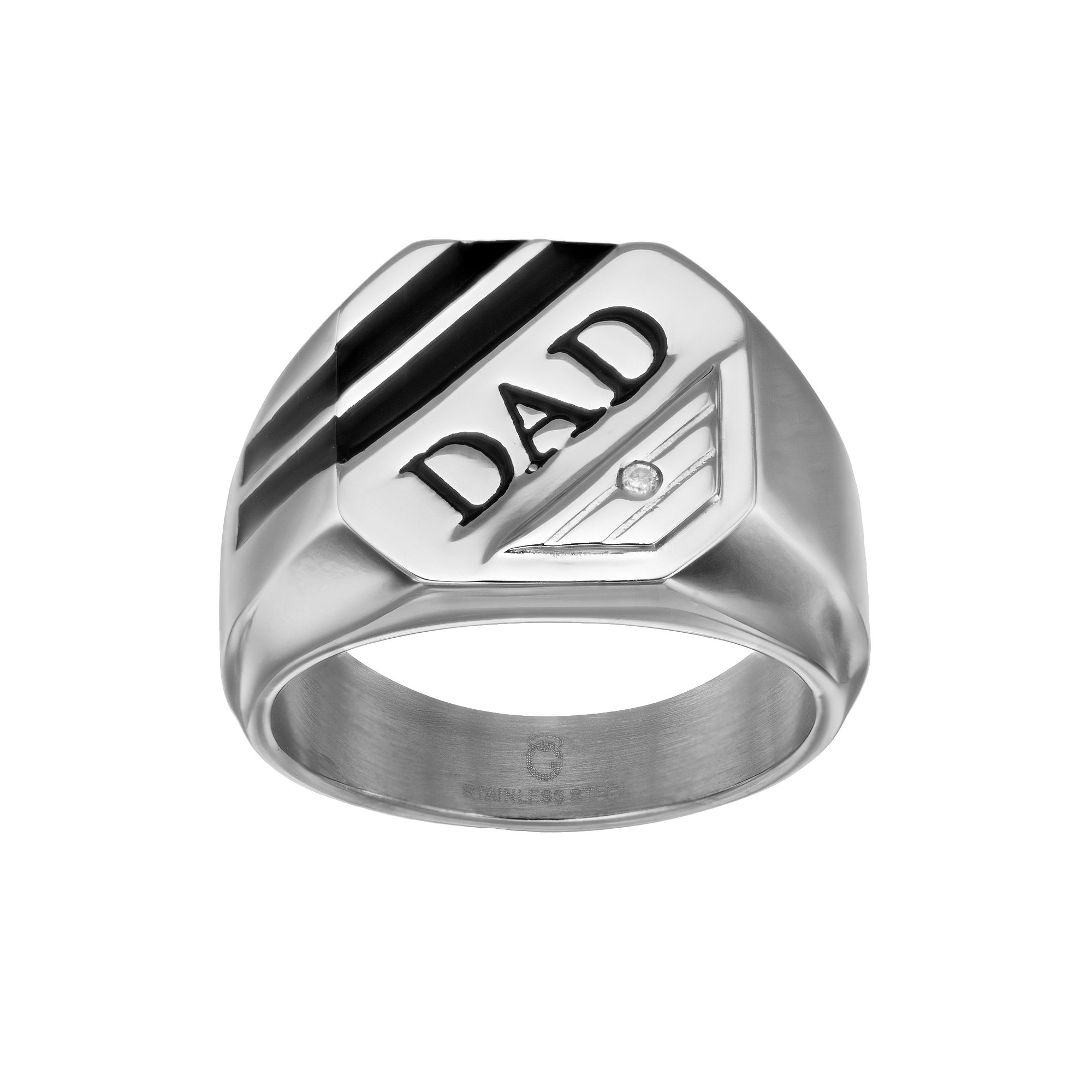 Diamond Accent Stainless Steel Dad Ring, Mens, Size: 8, White