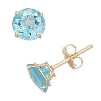 Swiss Blue Topaz 10k Gold Stud Earrings