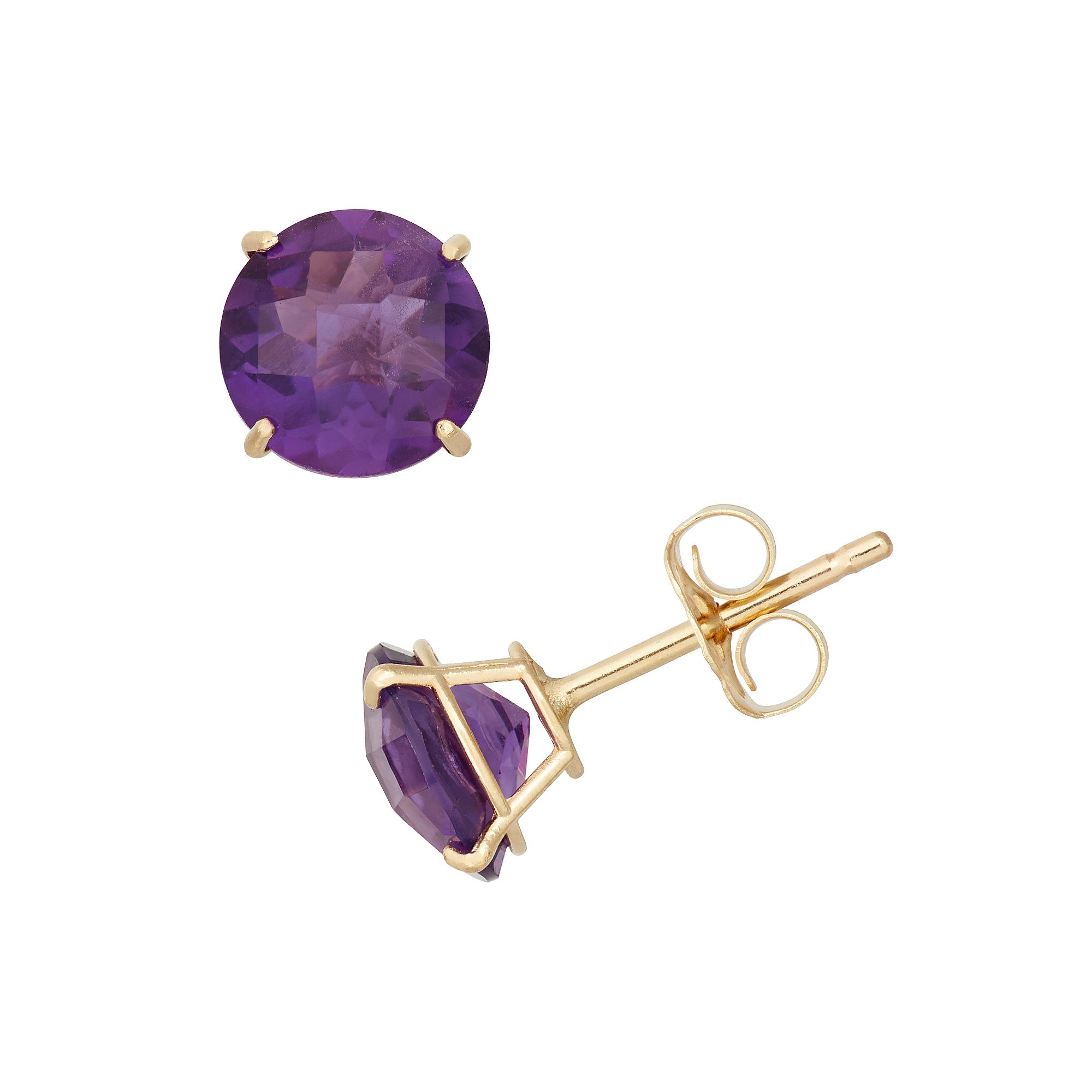 Amethyst 10k Gold Stud Earrings, Womens, Purple