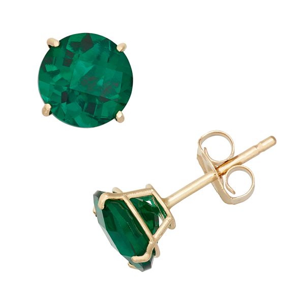 Lab-Created Emerald 10k Gold Stud Earrings