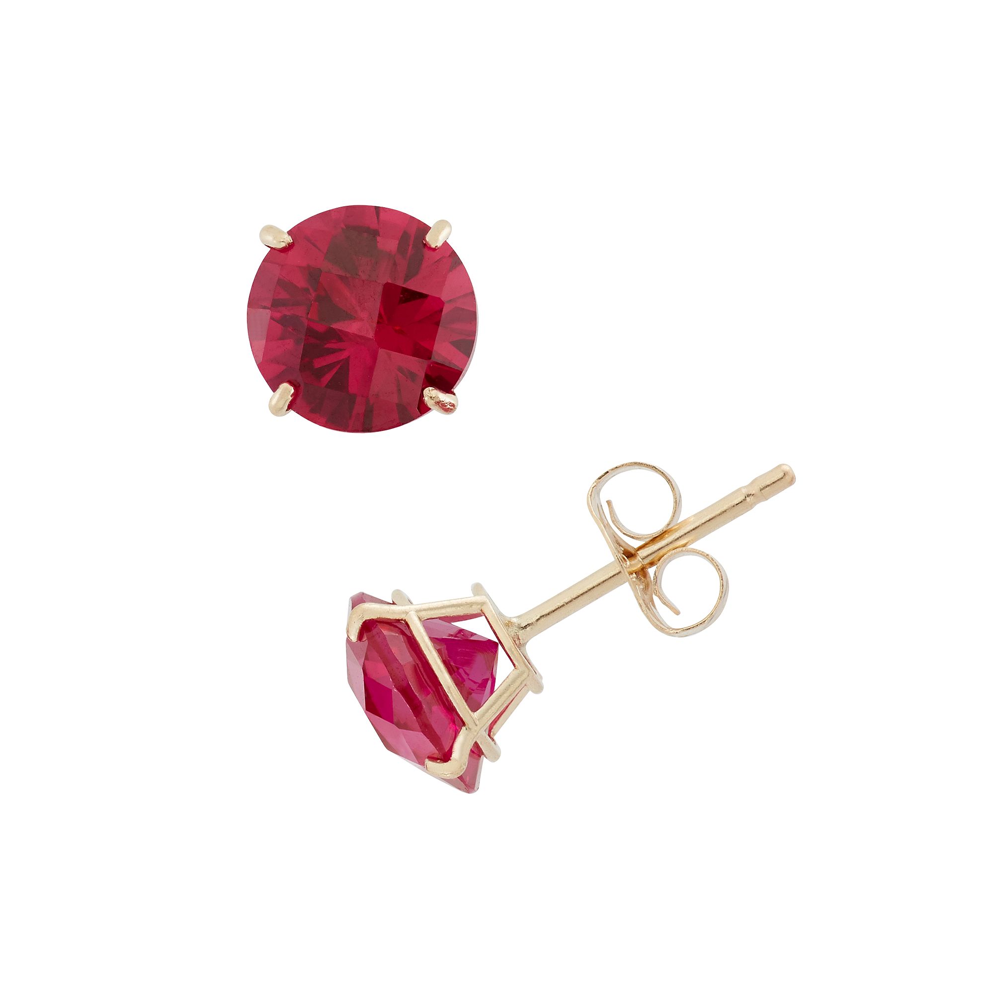 Lab-Created Ruby 10k Gold Stud Earrings, Womens, Red