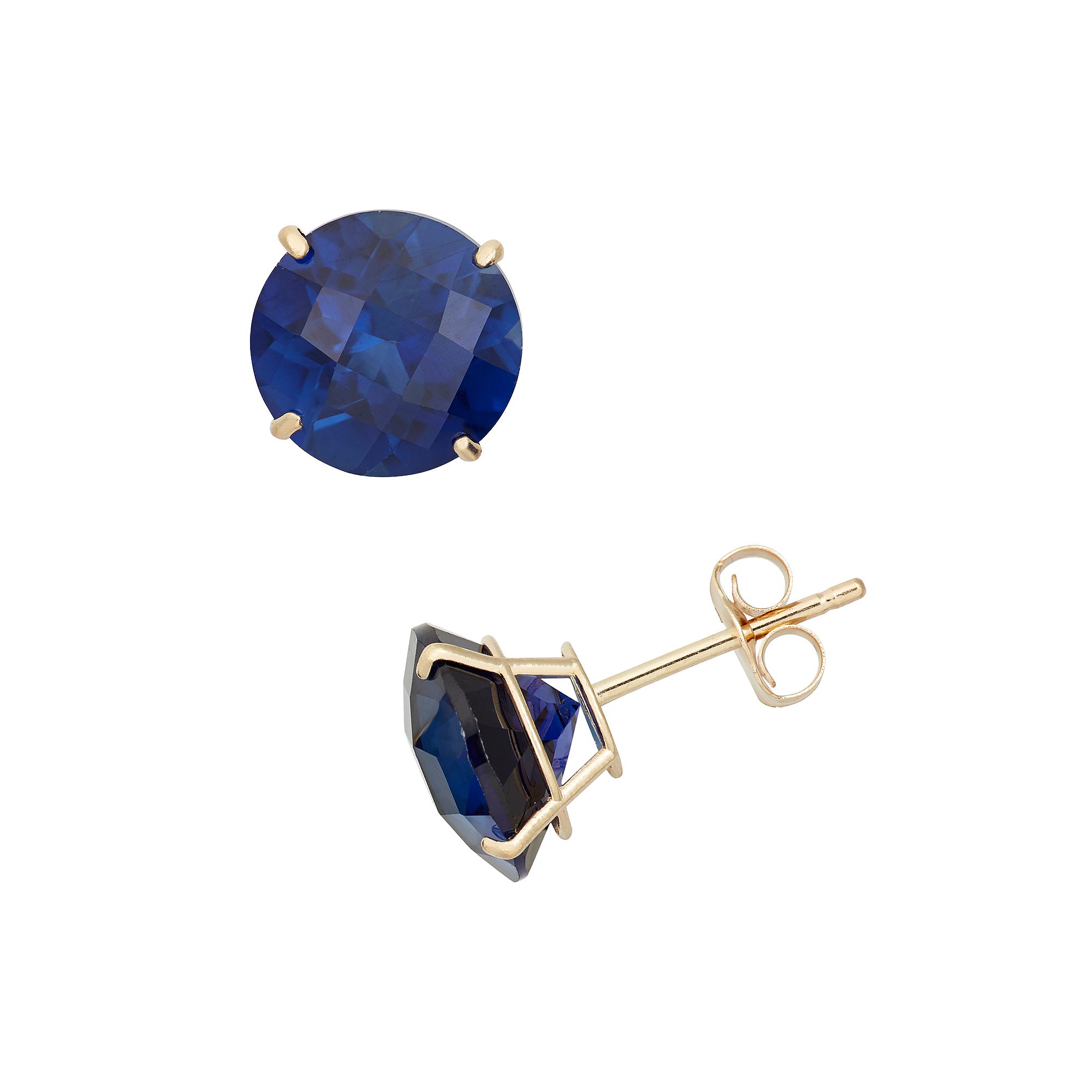 Lab-Created Sapphire 10k Gold Stud Earrings, Womens, Blue