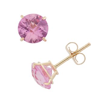 Designs by Gioelli Lab-Created Pink Sapphire 10k Gold Stud Earrings