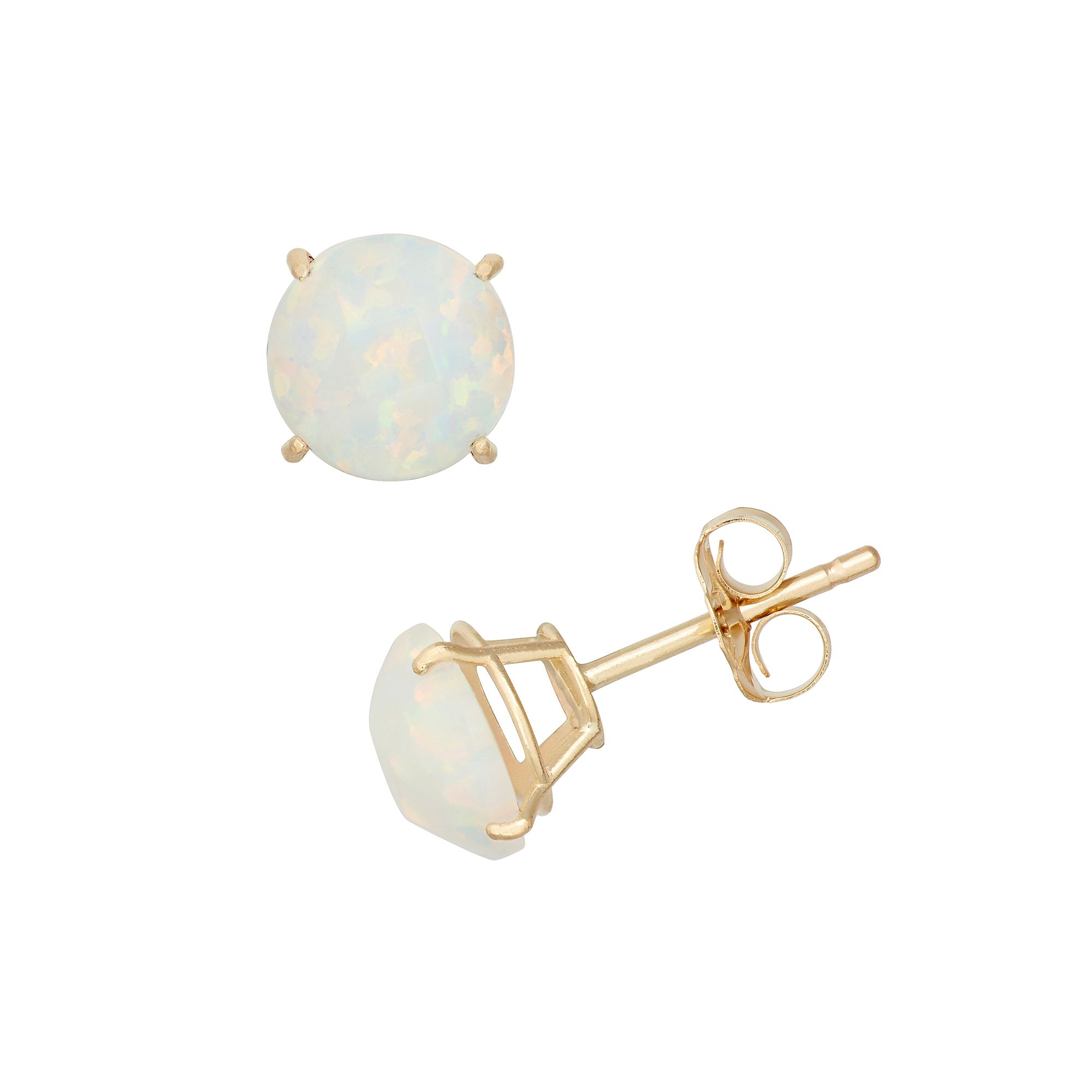 Lab-Created Opal 10k Gold Stud Earrings, Womens, White
