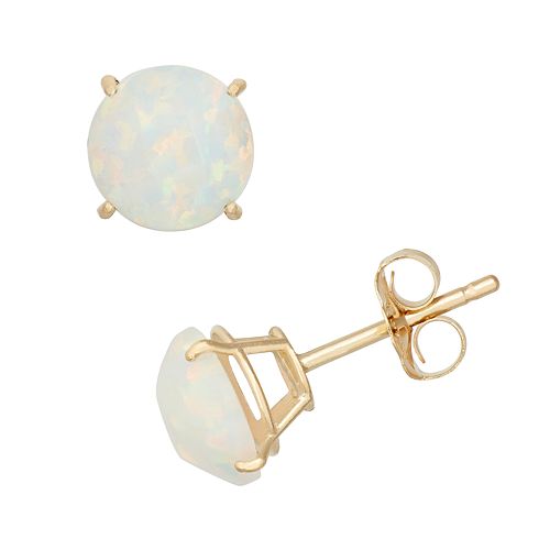 Lab-Created Opal 10k Gold Stud Earrings
