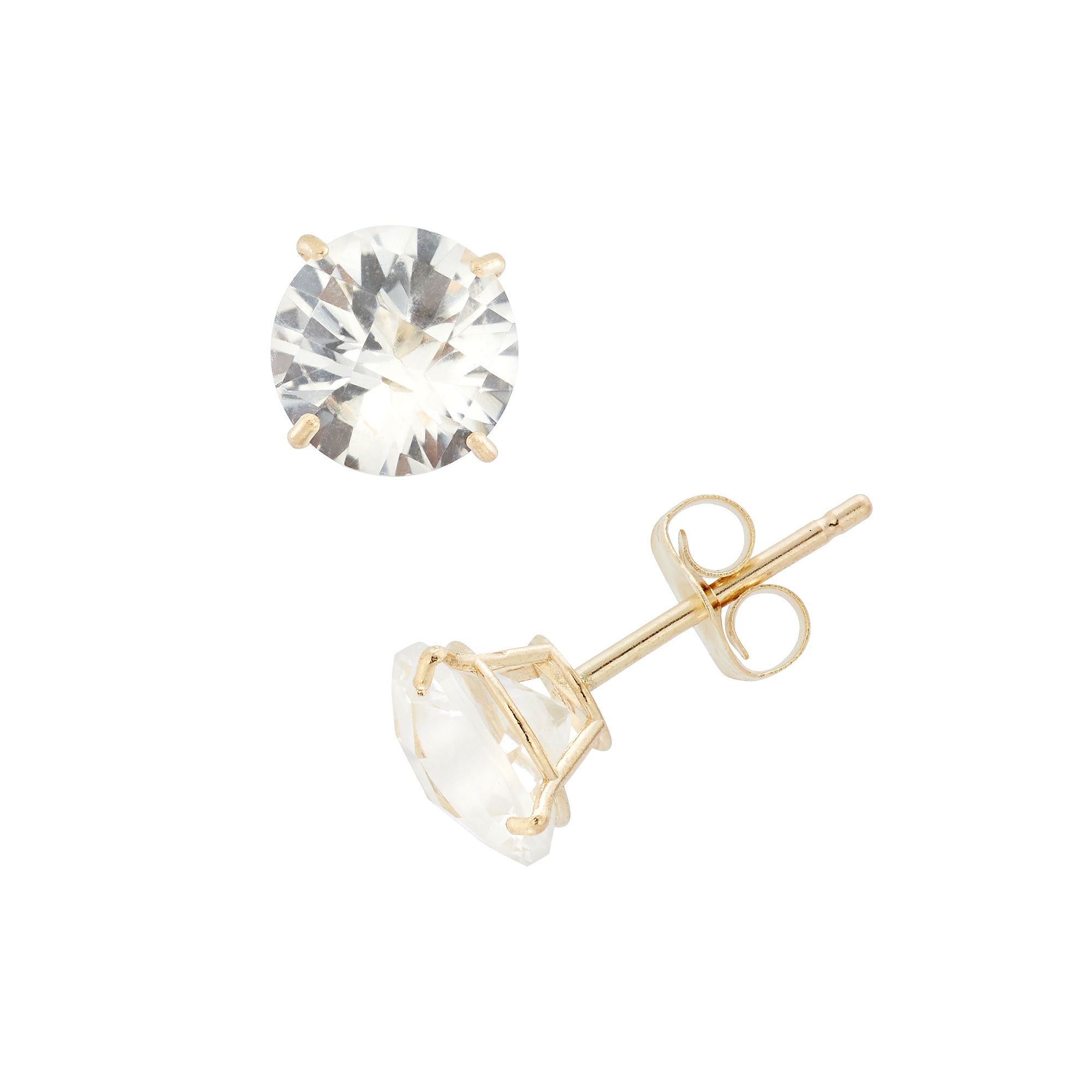 Lab-Created White Sapphire 10k Gold Stud Earrings, Womens