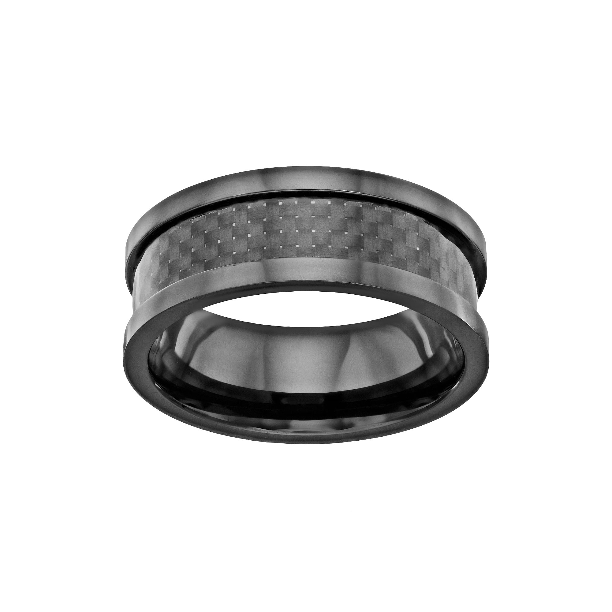 Mens Black Ceramic & Carbon Fiber Band, Size: 8
