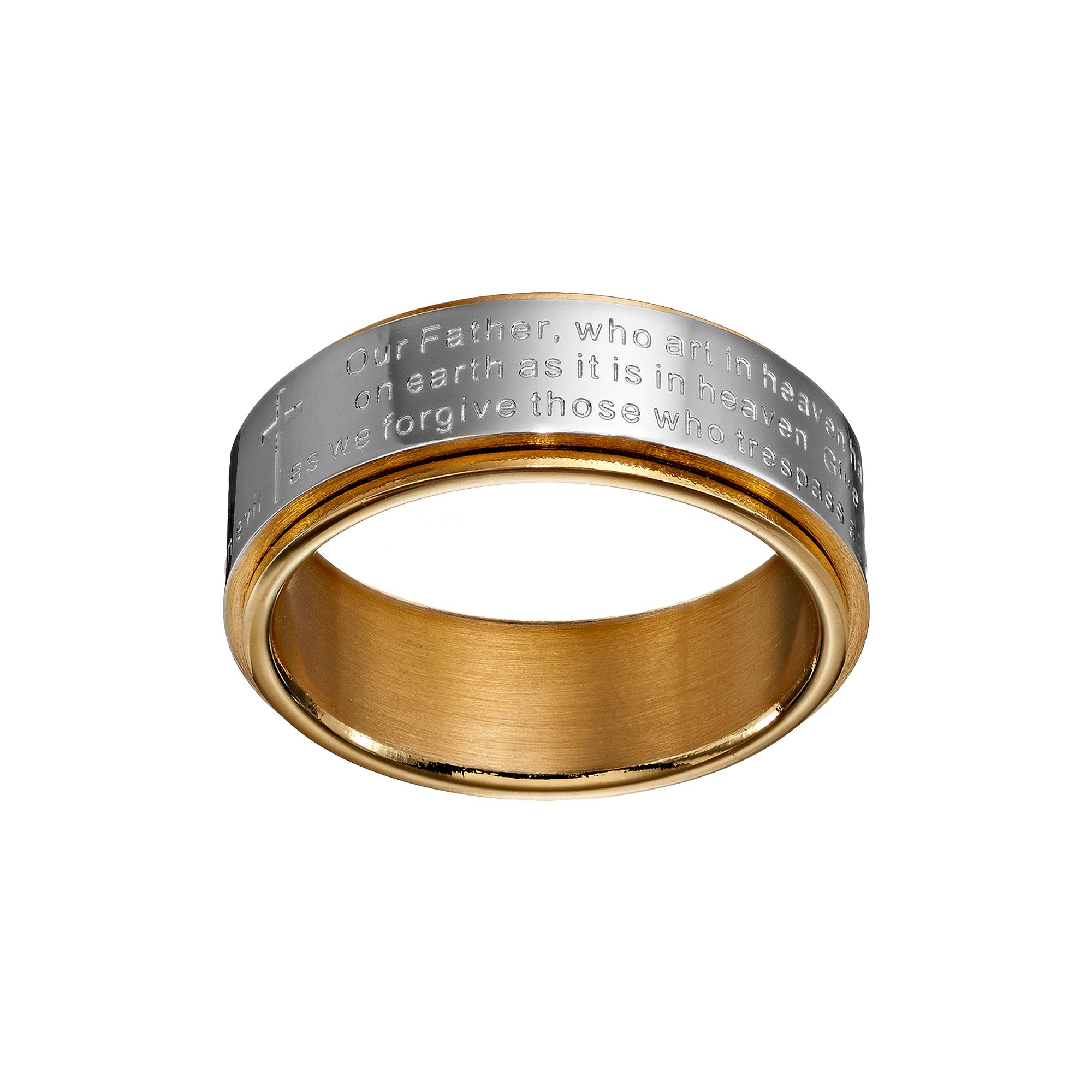 Two Tone Stainless Steel The Lords Prayer Spinner Band - Men, Mens, 