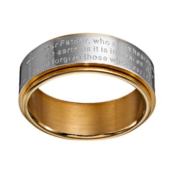 Gold LLC Two Tone Stainless Steel "The Lord's Prayer" Spinner Band - Men