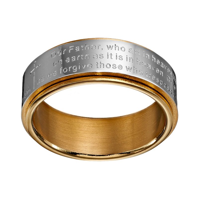 Gold LLC Two Tone Stainless Steel "The Lord's Prayer" Spinner Band - Men, Men's, Size: 7, Grey
