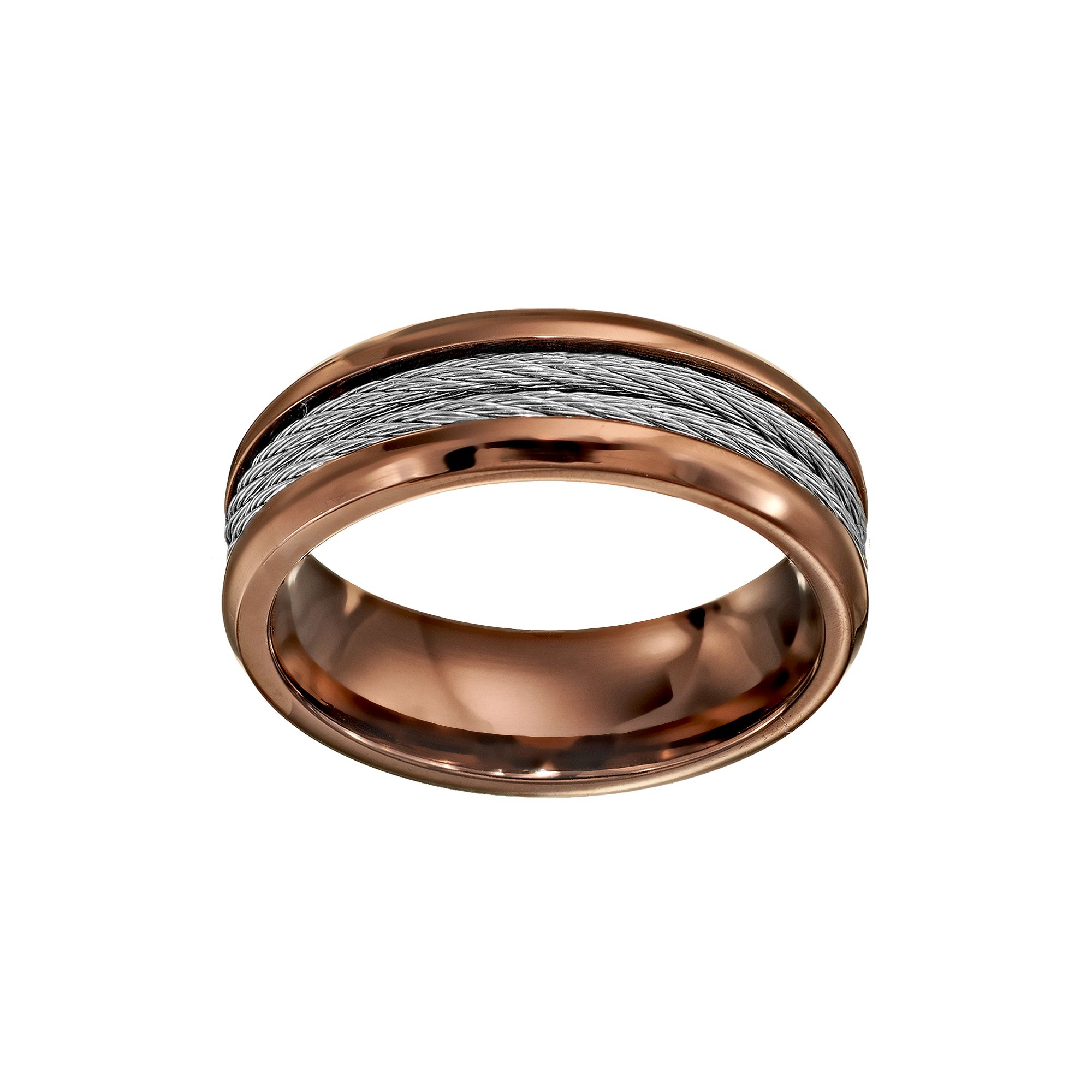 Two Tone Stainless Steel Cable Band - Men, Mens, Size: 7, Brown
