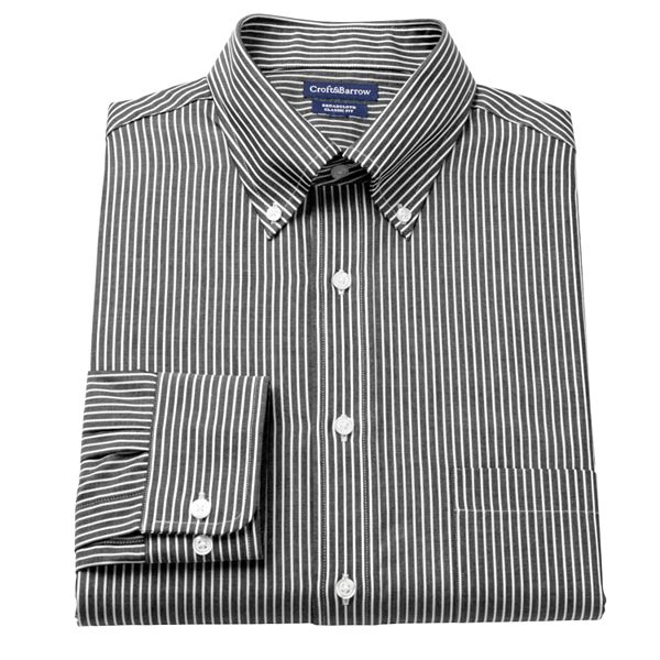 Mens Croft And Barrow® Classic Fit Ralphy Striped Button Down Collar Dress Shirt Men