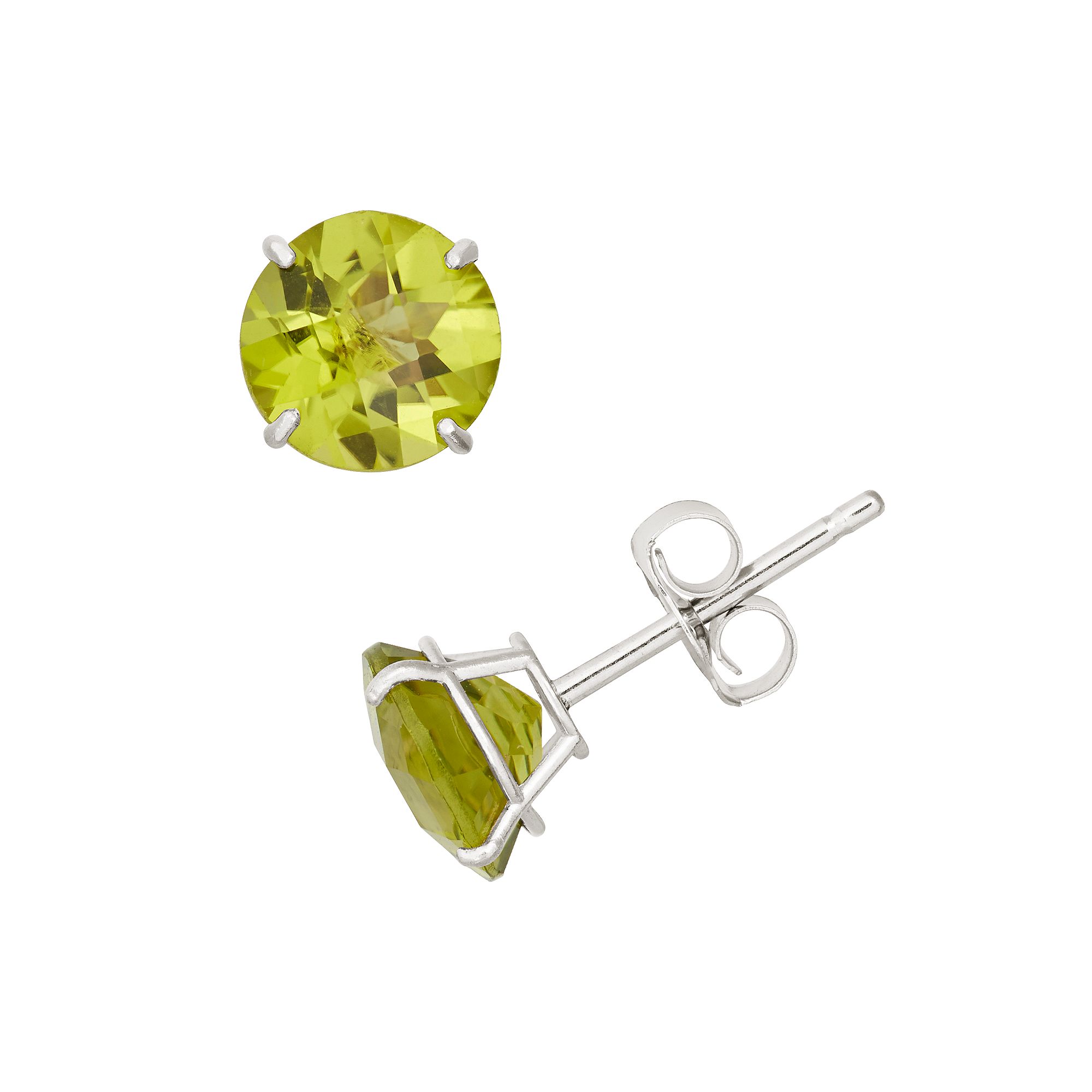 Peridot 10k White Gold Stud Earrings, Womens, Green