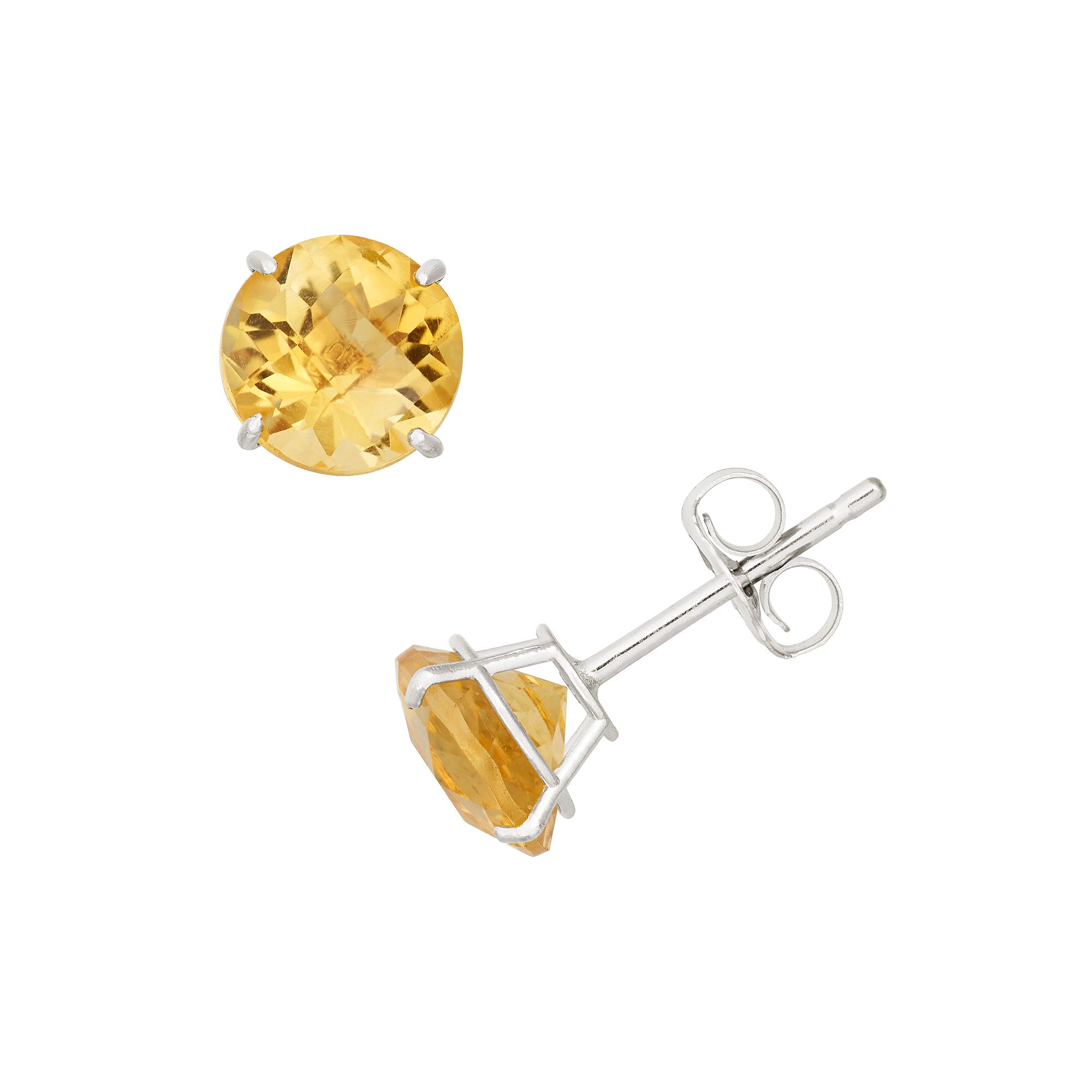 Citrine 10k White Gold Stud Earrings, Womens, Orange