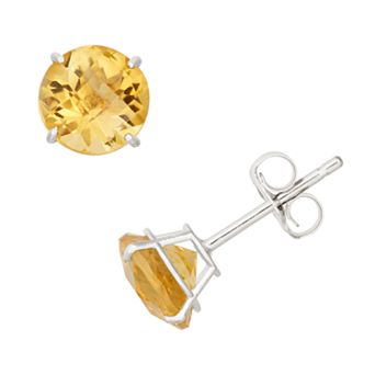 Citrine 10k White Gold Stud Earrings