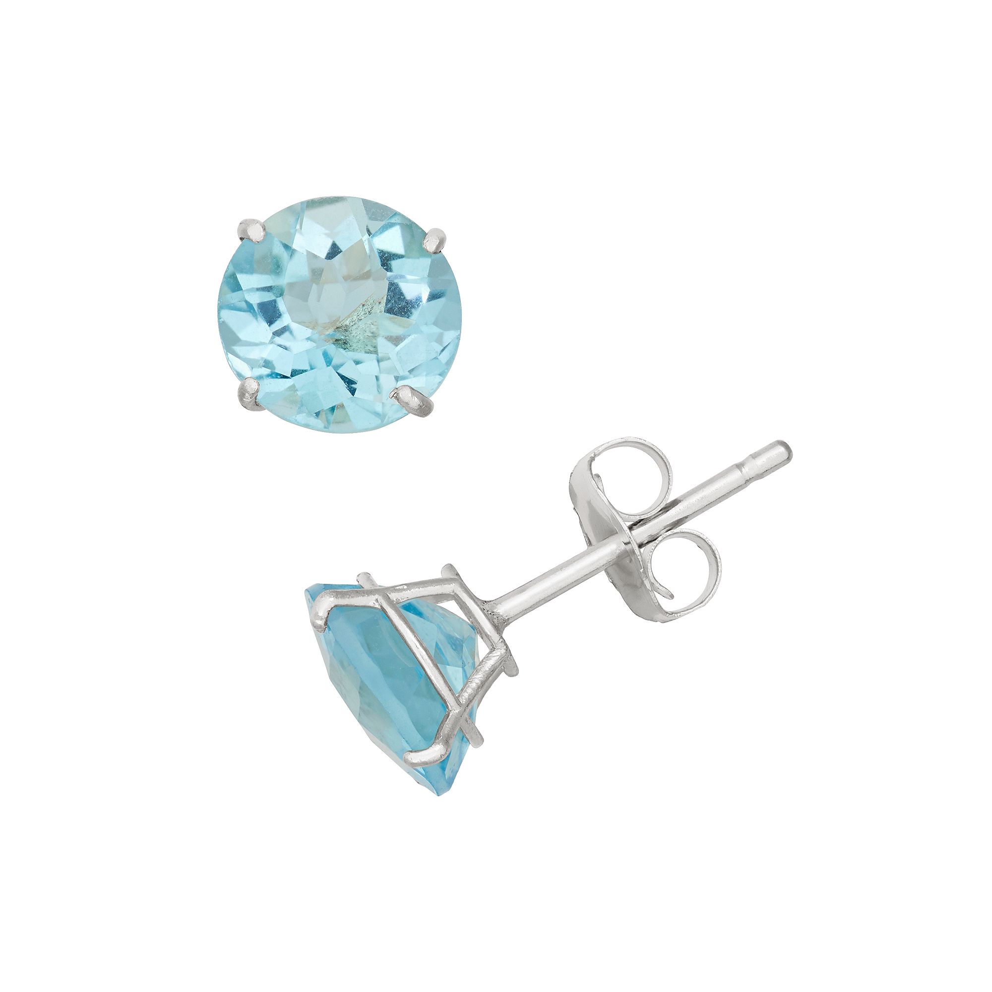 Swiss Blue Topaz 10k White Gold Stud Earrings, Womens