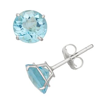 Swiss Blue Topaz 10k White Gold Stud Earrings
